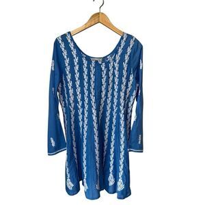 Soft Surroundings Embroidered & Sequined Long Sleeve Chikankari Tunic Mini Dress